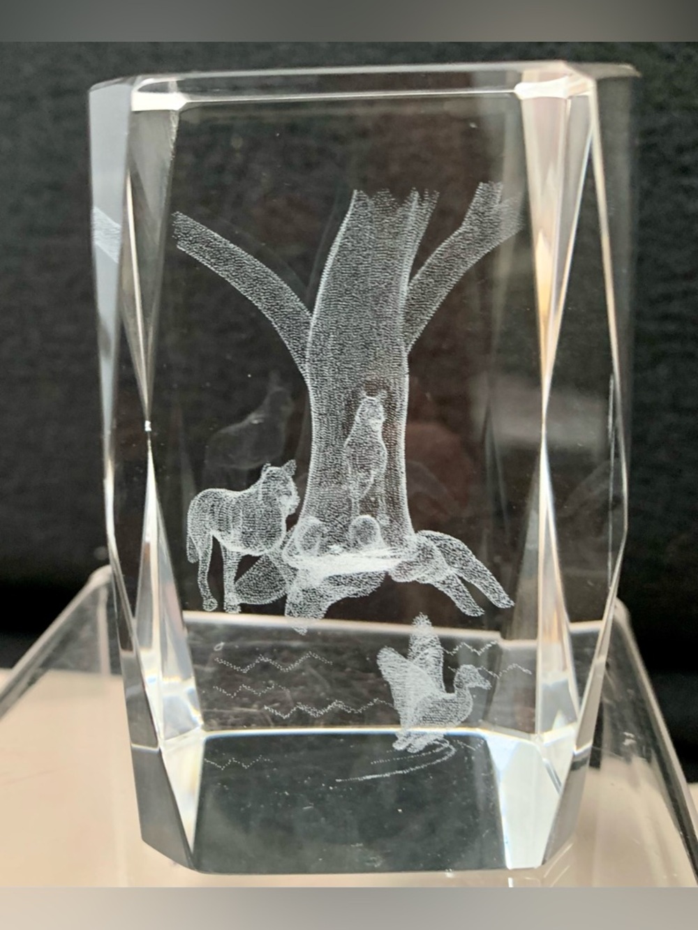 🔍 3D Laser Etched Crystal Hunting Dogs & Duck Woodland Scene